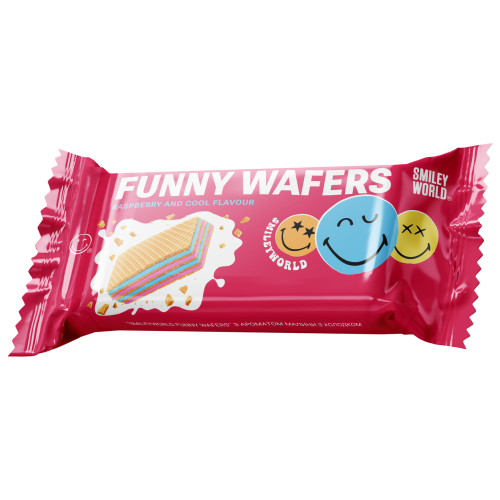 Вафлі з начинкою “SmileyWorld FUNNY WAFERS” з ароматом малини з холодком, 400г