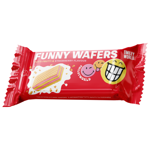 Вафлі з начинкою “SmileyWorld FUNNY WAFERS” з ароматом тутті фрутті та полуниці, 400г